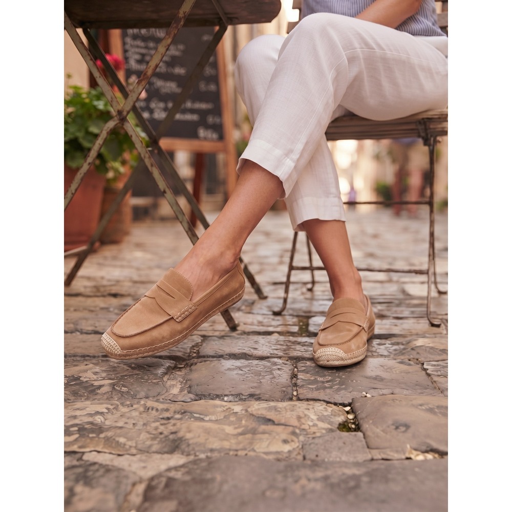 Sam Edelman Kai Espadrille Loafers Tan Suede Penny Slip On Coastal Preppy 7.5M
